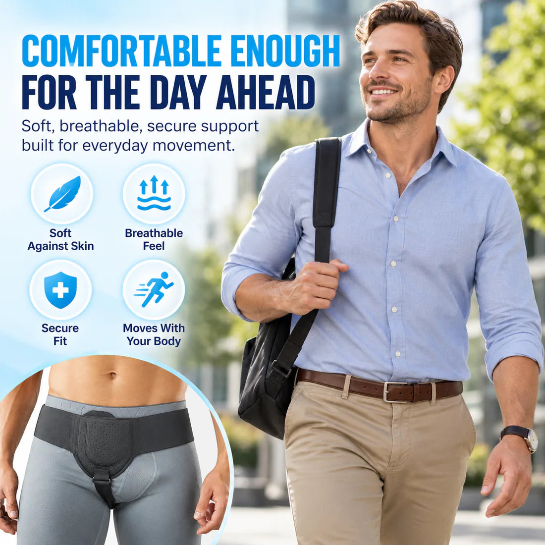Man walking to work wearing CoreGuard under his clothes
