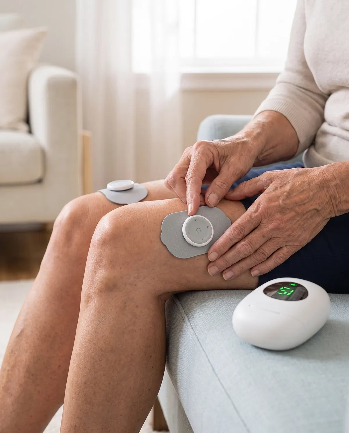 Placing an Ivalen pad just above the kneecap